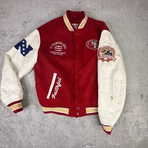 Ultra Game NFL San Francisco 49ers Varsity Jacket Red White Mens Medium